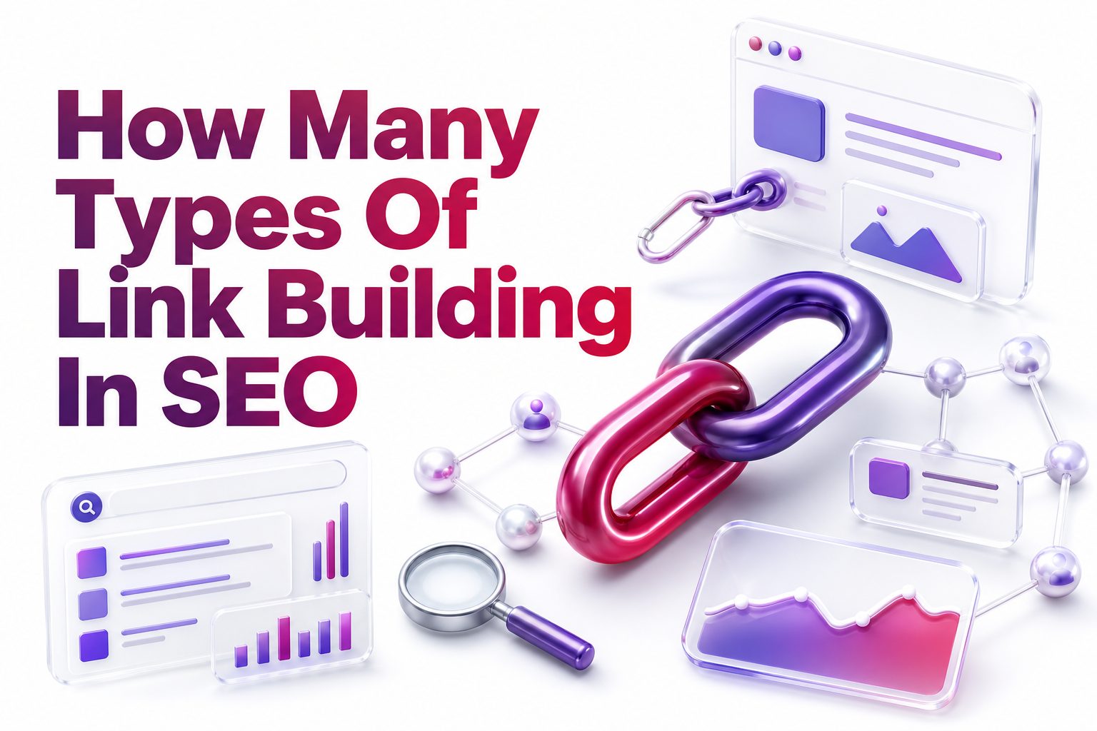 how-many-types-of-link-building-in-seo SEO link building types shown as connected website nodes