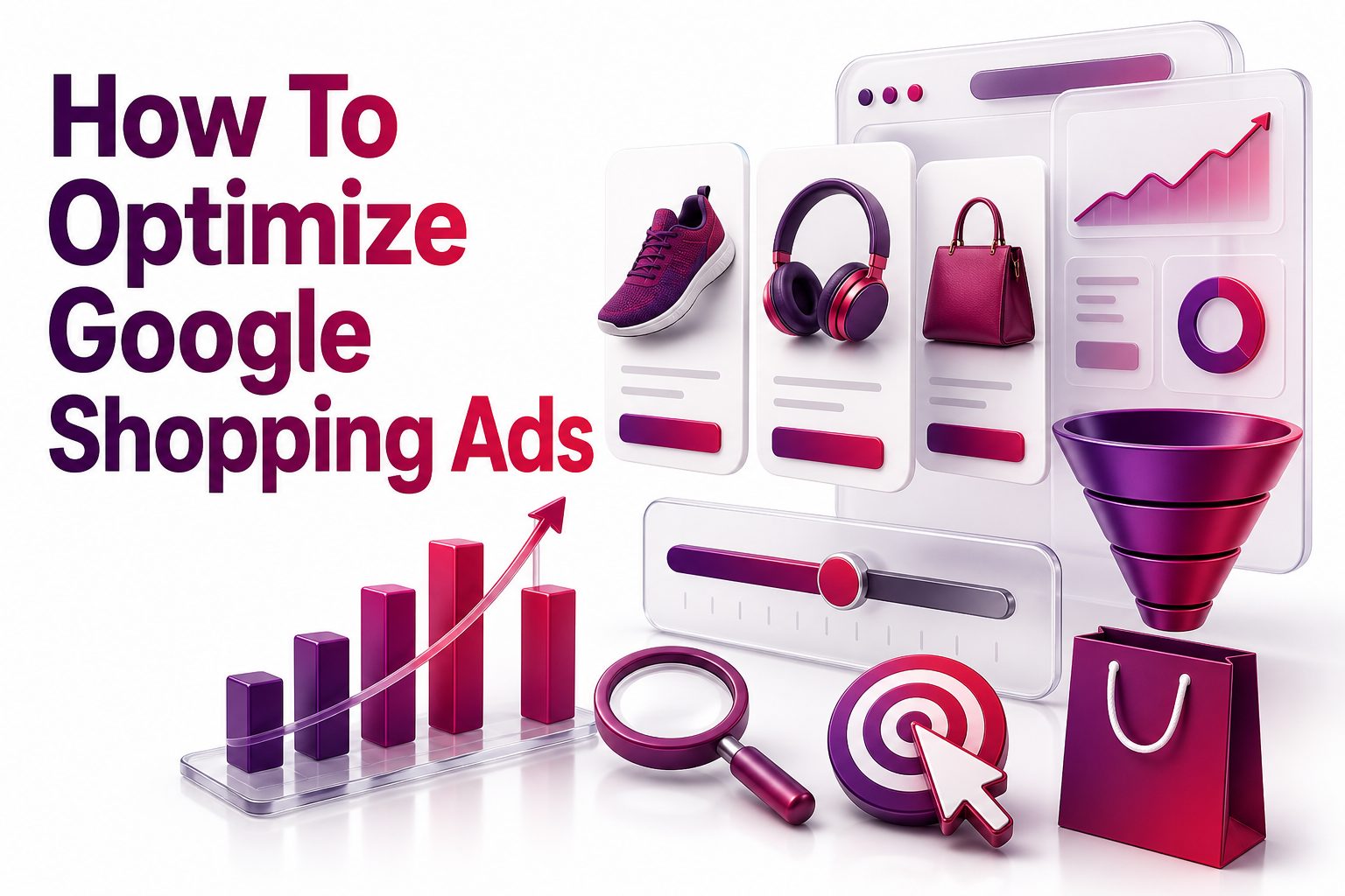 how-to-optimize-google-shopping-ads Google Shopping ad optimization dashboard with product listings and performance metrics